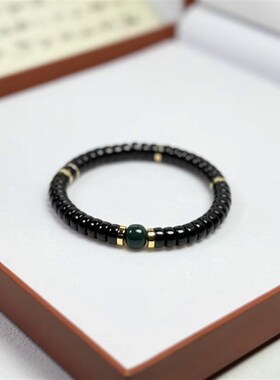 新疆活磁墨玉冰底黑包公直切药片手串男女串珠手链黑绿玉文玩佛珠