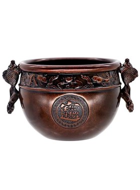 黄铜百福招i财进宝招财缸福鱼进宝办公室家用摆件聚宝盆工艺品