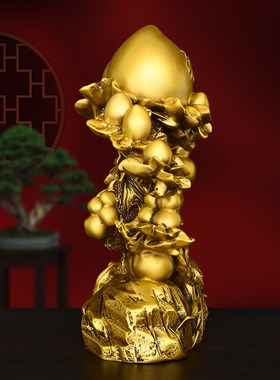 黄铜桃摆件多福添寿铜寿桃祝寿礼品家居玄关装饰S铜葫芦仙桃吉祥
