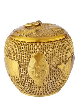 黄铜带盖防潮防虫五牛茶叶v罐大容量存茶储茶罐客厅书房茶叶桶摆