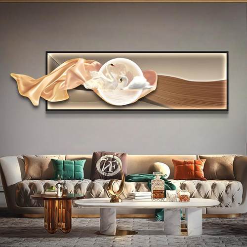 主卧床头挂画现光灯画客厅轻奢天鹅高级感卧室背景墙装饰壁画 - 图1