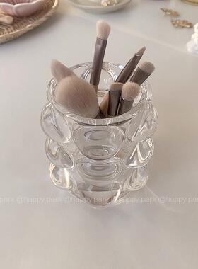 日本精工玻璃收纳笔筒化妆刷桶ins风珠点桌面家居摆件北欧