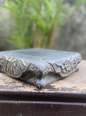 中式复古雕刻方形花盆花瓶佛像奇石底座托架古风创意摆件三昧手作