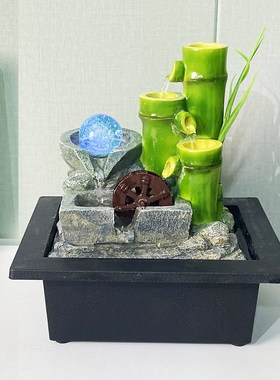 小型风水轮流水摆件循环水生财加湿器办公L室客厅家居桌面喷泉装