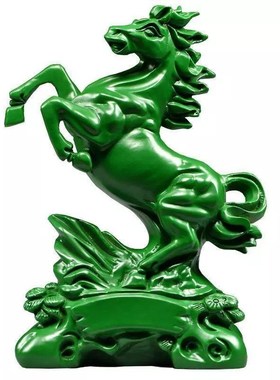 绿色实木质雕刻马到成功摆件x十二生肖马家居客厅装饰品工艺送礼