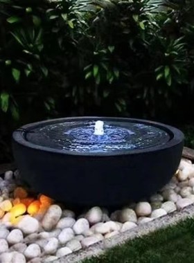 云南水钵石雕喷泉流水o大理石庭院户外水景摆件水钵盆水池循环鱼