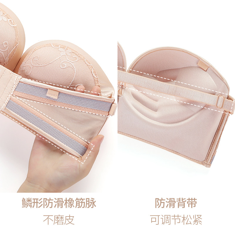 无肩带文胸无带婚纱内衣女聚拢防滑上托无钢圈小胸夏加厚抹胸薄款,淘宝优惠券,粉丝福利购,淘宝优惠卷