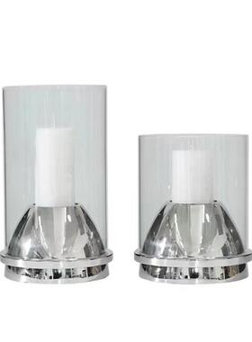 现代轻奢样板间客厅氛围感金属玻璃罩蜡烛烛台创意摆件装饰样板间