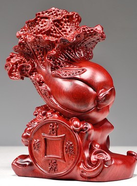 红色木质白菜摆件实木雕刻客厅酒柜装饰百财O红木工艺品开业送礼