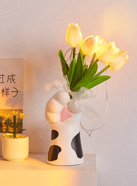 创意花瓶猫爪摆i件高级可爱桌面客厅家居玄关柜子卧室小夜灯装饰