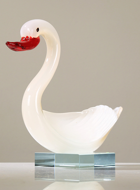 现代轻奢高档手作琉璃天鹅菸灰缸玄D关钥匙样板房客厅茶几收纳摆