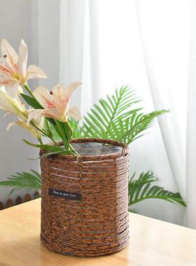 北欧草编花盆藤编花篮绿萝创意编织竹编竹筐编织篮竹篮简约装饰品