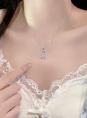 玉葫芦送!天然白玉髓葫芦银项链新中式吊坠送礼生日礼物