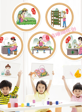 幼儿园茶艺馆区室文化环创材料墙贴F 制茶泡茶流程图装饰挂画贴纸