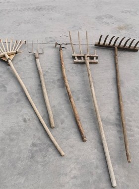 民俗博物馆老农具木杈锄头耙子老工具怀H旧老物件农耕文化装饰摆