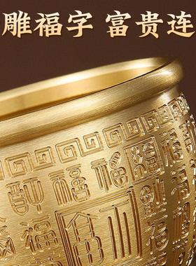 黄铜米缸百福缸纯黄铜摆件聚宝盆家居搬家新居乔迁办公室客厅摆件