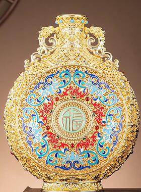 朱炳仁铜富贵莲绵瓶金色花丝花瓶家居办公工艺品摆饰高档艺术礼品