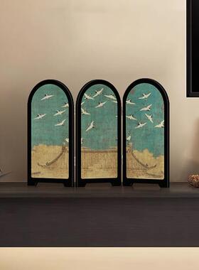 瑞合图新中式入口小屏风客厅桌面摆设茶几家居覆古绘画摆设