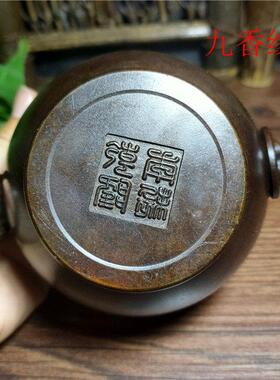 纯铜彷古铜器狮耳缸古玩古董兽耳带环圆缸多用香炉家居室聚宝盆缸