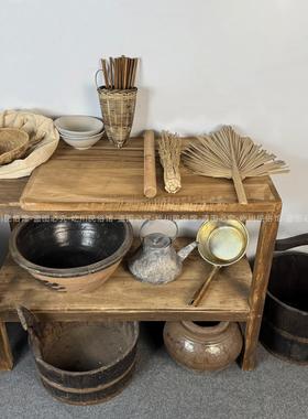 民俗老物件炊具厨房用具坛子木盆炉子铁锅面盆农村老厨房怀旧旧货