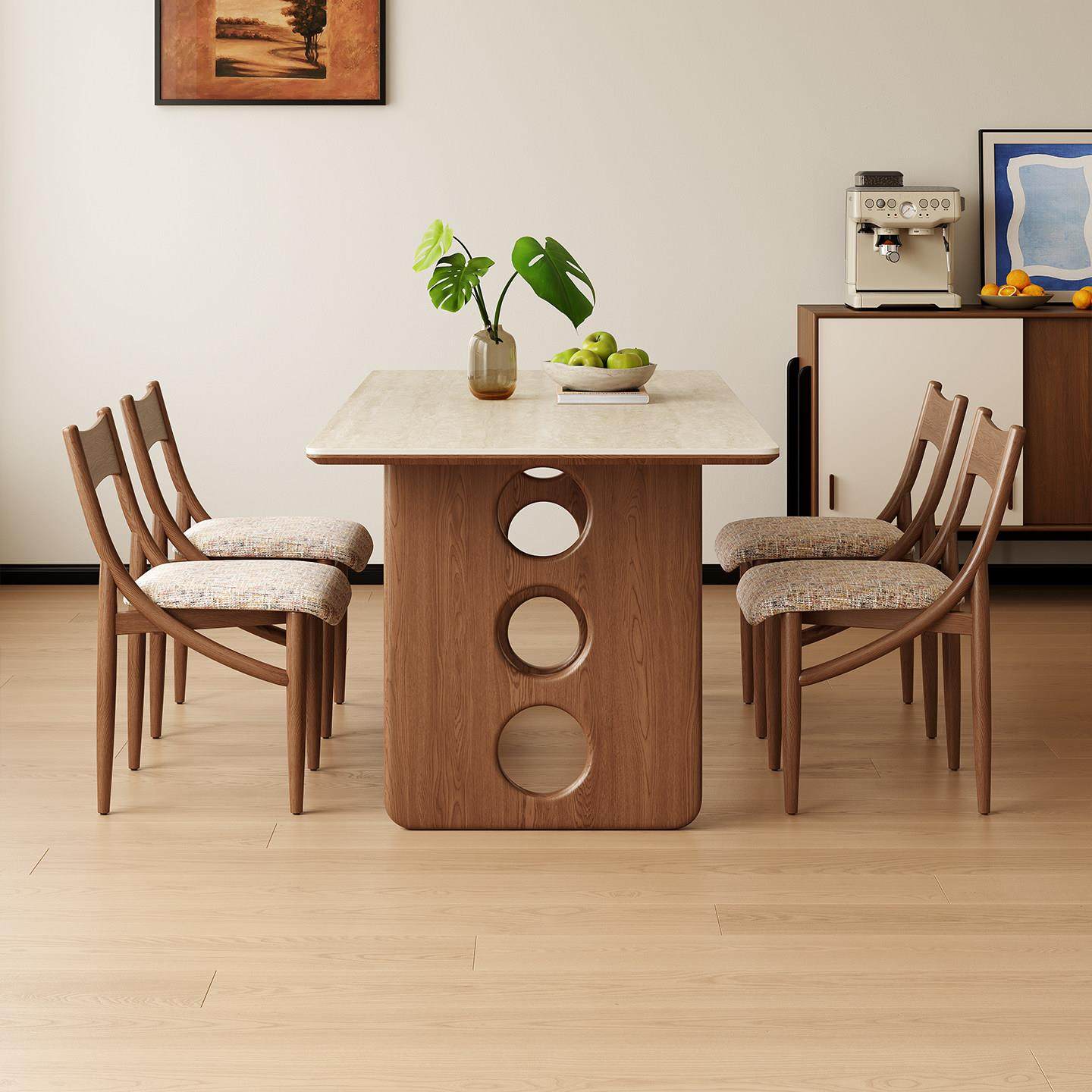 中古风德利丰岩板餐桌椅组合实木小户型长方形白蜡木现代简约饭桌,淘宝优惠券,粉丝福利购,淘宝优惠卷