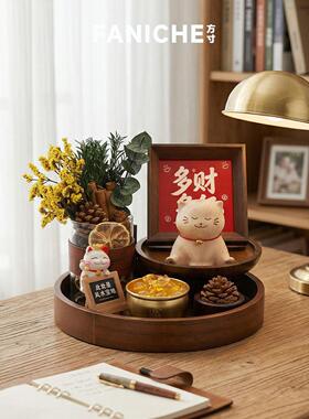 FANICHE方寸创意榉木招财猫旺财桌面摆设收纳托盘装饰品摆件礼物