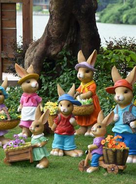 花园草坪幼儿园卡通兔子花缸雕塑户外庭院阳台兔子花盆装饰品摆件