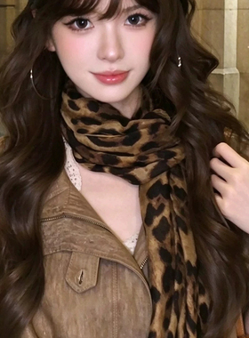 复古慵懒感豹纹~ 氛围感薄款围巾千禧Y2K辣妹女2026新款纱巾围脖