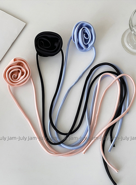 韩国博主同款立体花朵绑带项链女