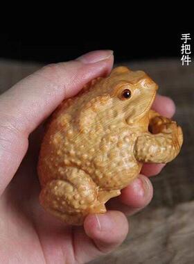 崖柏木雕招财金蟾蟾蜍手把件茶宠工艺品摆件原木雕刻男士手盘把玩