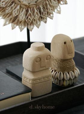 迪斯凯 印尼进口远古风格雕像摆件 几何抽象艺术原始石像人偶摆件