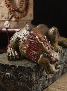 铜韵堂镇水兽铜龙王蚣蝮客厅玄关办公室吸水麒麟摆件乔迁开 业礼