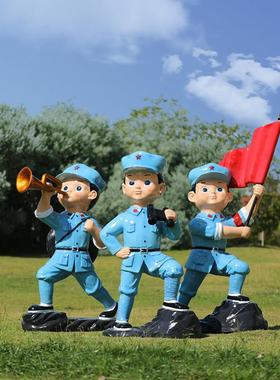 玻璃钢卡通小红军雕塑八路军人物公园学校园林景观红色文化大摆件