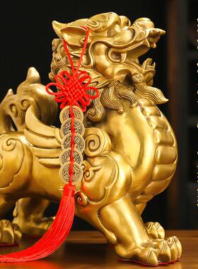 黄铜貔貅摆件一对客厅玄关办公室桌面店铺装饰品皮丘貔犰开 业礼
