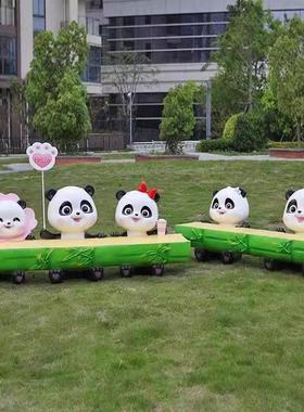 玻璃钢户外商场幼儿园兔子坐凳雕塑公园卡通熊猫动物休闲座椅摆件