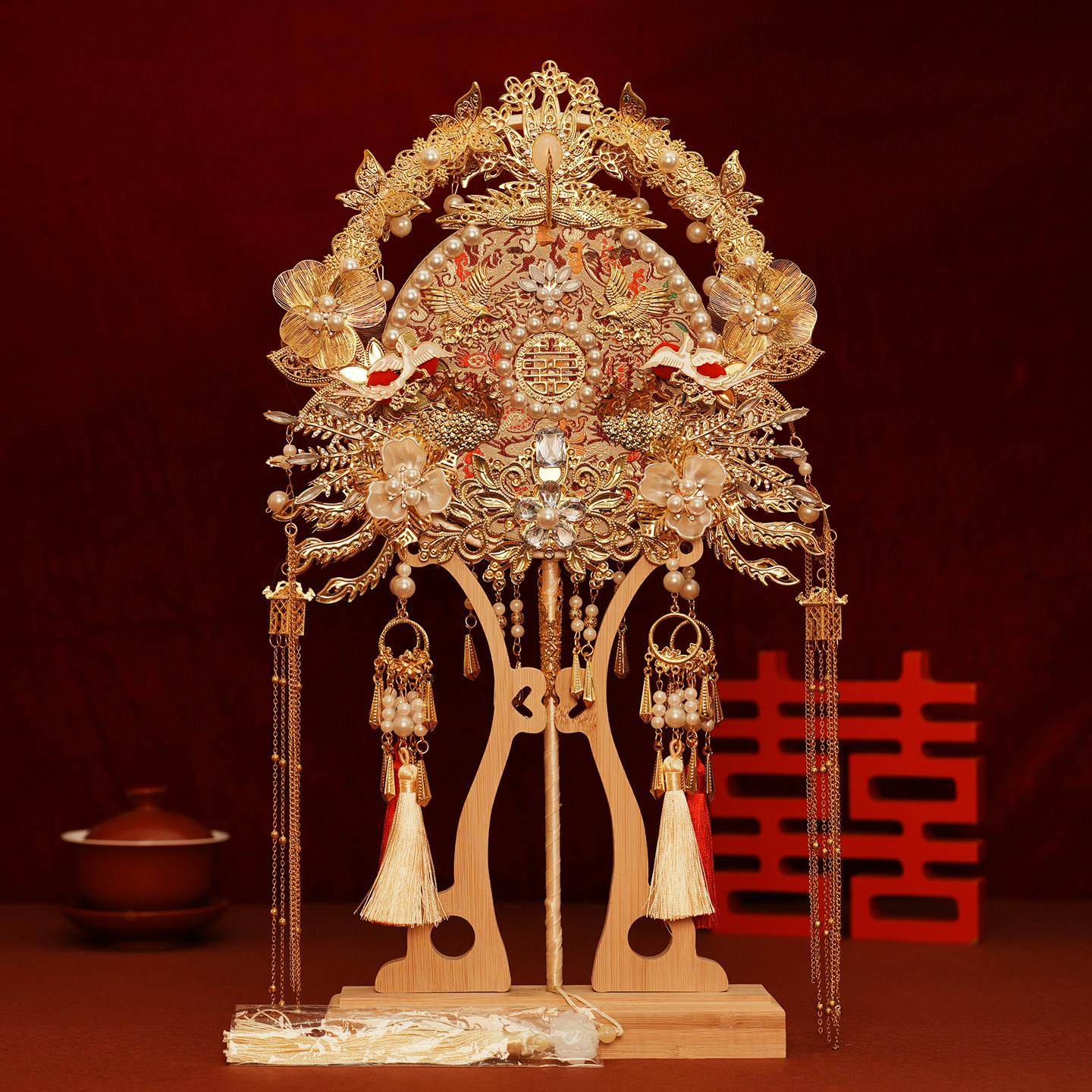 重工团扇新娘结婚diy材料包中式婚礼古风汉服喜扇双面秀禾扇成品,淘宝优惠券,粉丝福利购,淘宝优惠卷