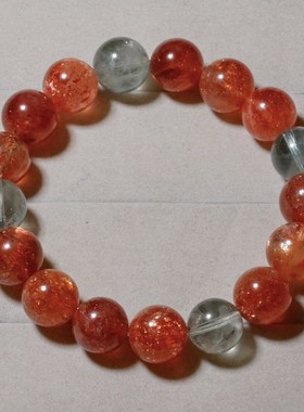 天然坦桑尼亚共生体阿鲁沙手链绿柱石金砂金太阳手串金草莓礼物女