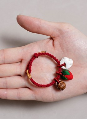 宝宝婴儿童猪惊骨桃篮手链桃核雕刻防惊吓压惊成人女红绳编织手串