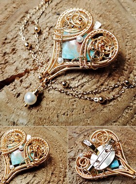 00642天使羽毛蓝针项链白水晶8006