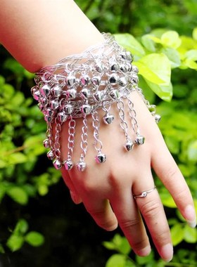 苗族银饰手链舞蹈服装铃铛配饰首饰少数舞台演出饰品苗银开口手镯