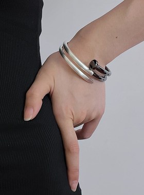 复古双头双色拼接开口手镯女小众高级感腕饰冷淡风宽镯子臂环配饰