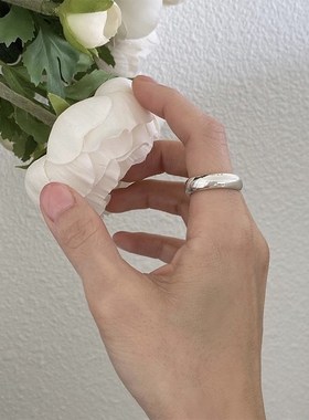 泥鳅背实心999纯银戒指素圈情侣简约宽光面闭口大码男指环叠戴女