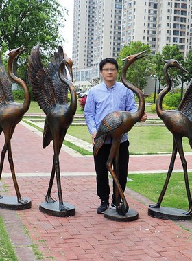 玻璃钢仿铜仙鹤雕塑户外花园庭院景区水池售楼部景观动物装饰摆件