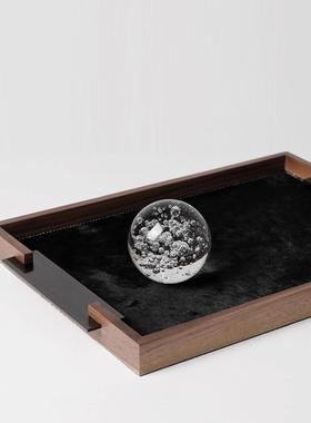 简约轻奢马毛胡桃木香薰托盘首饰盘客厅茶几家居衣帽间收纳盘摆件