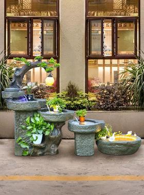 园林庭院装饰喷泉鱼池户外景观田园落地石磨石假山流水摆件创意景