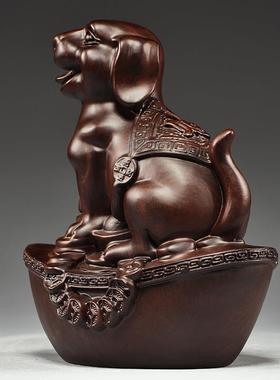 黑檀木质雕刻狗摆件木制十二生肖木头狗吉祥物摆设家居装饰工艺品