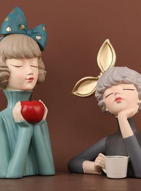 轻奢北欧可爱摩登少女托盘吹泡泡女孩树脂收纳摆件生日礼物工艺品