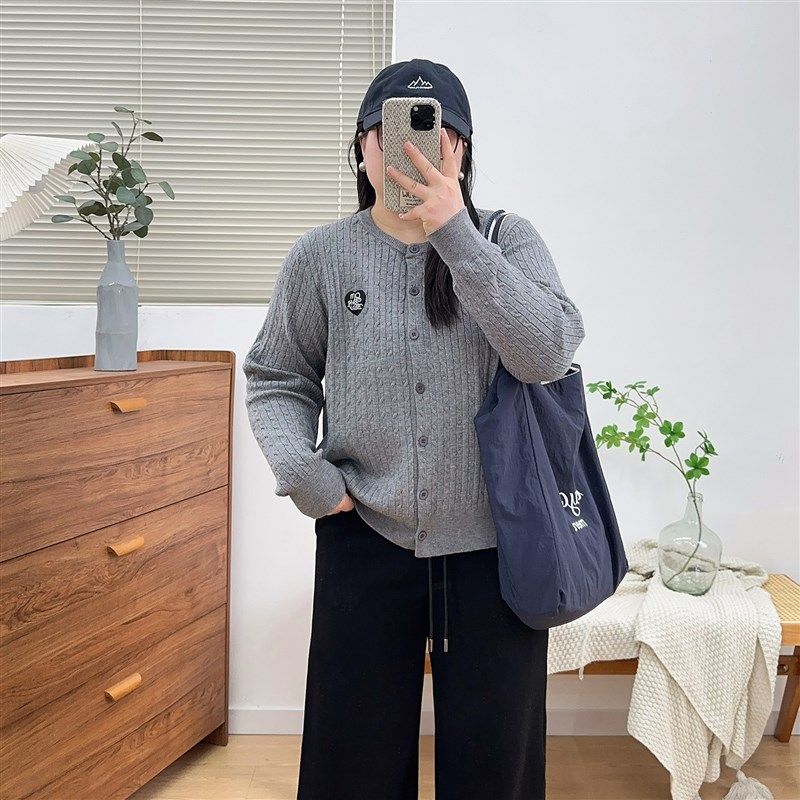 大码温柔风长袖针织开衫外套女春季时尚麻花毛衣胖MM遮肉显瘦上衣,淘宝优惠券,粉丝福利购,淘宝优惠卷