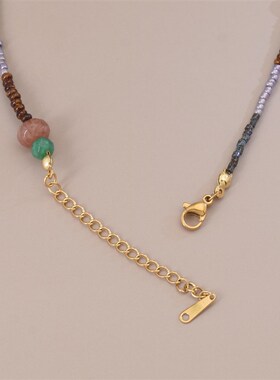 新中式彩色米珠天然石项链秋冬级感锁骨链红色喜庆民族风锁骨链