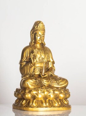婆娑三圣纯铜观音佛像供奉家用铜像摆件普陀山南海坐莲观世音菩萨